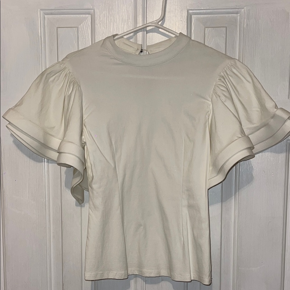 Cream Ruffled Fitted Blouse